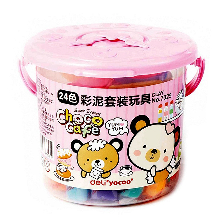 得力7025橡皮泥24色儿童玩具幼儿园宝宝安全桶装泥小皮泥小学生专用手工制作彩泥超轻粘土无毒手工黏土套装带模具