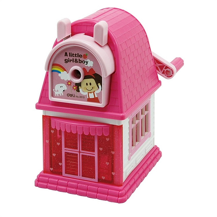 得力文具0615魔法小屋削笔机卷笔刀削笔刀小学生铅笔刀削笔器手摇儿童削笔器转笔刀可爱卡通 小屋造型