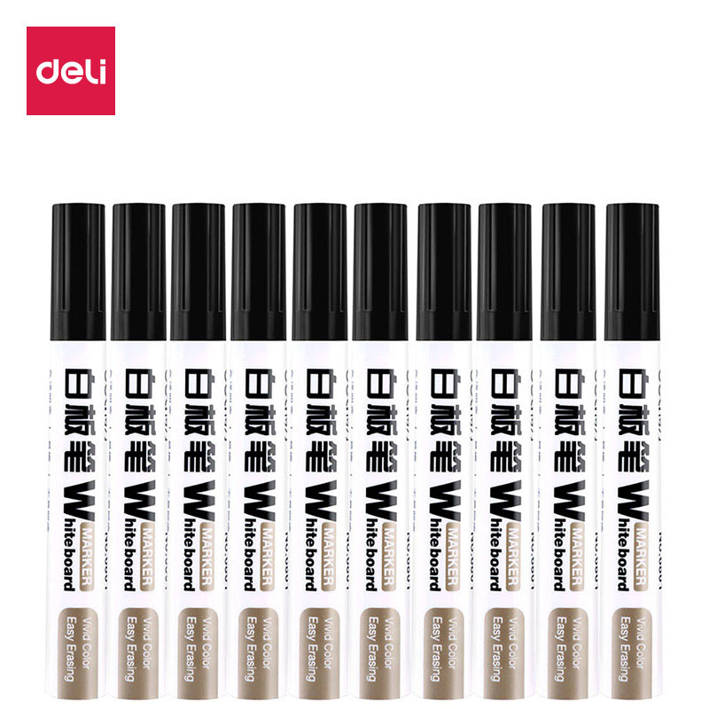 得力(deli)可擦易擦白板笔  黑色 10支/盒 6801