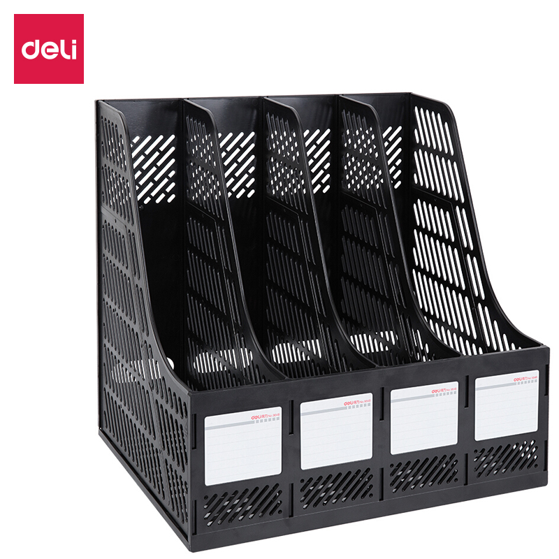 得力(deli)四联镂空桌面文件框黑色9848