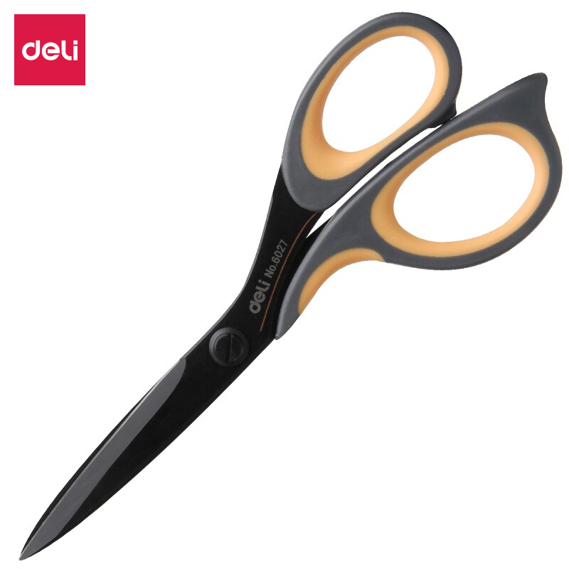 得力(deli)175mm中号不锈钢剪刀  黑色6027