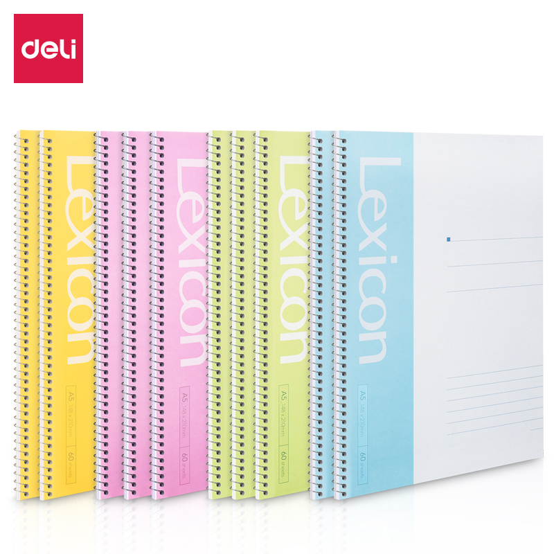 得力(deli)10本A5/60页螺旋装订本软抄本记事本笔记本子 7683
