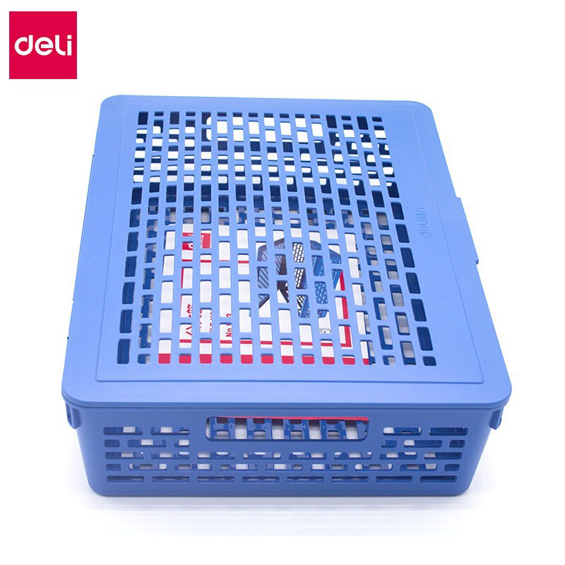 得力（deli）923/929文件篮带盖子 公文篮发票票据篮文件筐文件架蓝色办公用品340*253*88mm/923有盖蓝色2个装
