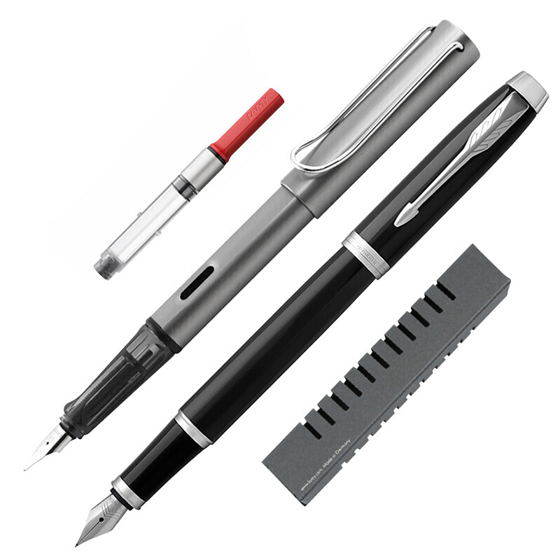 凌美LAMY Al-star恒星钢笔 银灰色 EF笔尖钢笔套装+派克PARKERIM2015系列纯黑丽雅白夹墨水笔