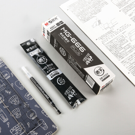晨光(M&G)文具0.5mm黑色MG666考试中性笔芯 办公学习大容量速干签字笔替芯 顺滑好写水笔芯 10支/盒4321