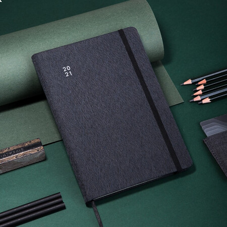 得力(deli)25K96张绑带笔记本子 2021年工作效率手册本日程计划记事本 黑色22277