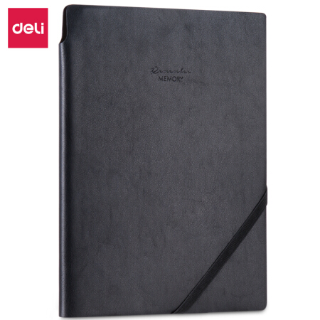得力(deli)16k96张时尚绑带皮面本 可插笔商务记事本笔记本子文具办公用品 黑色22250