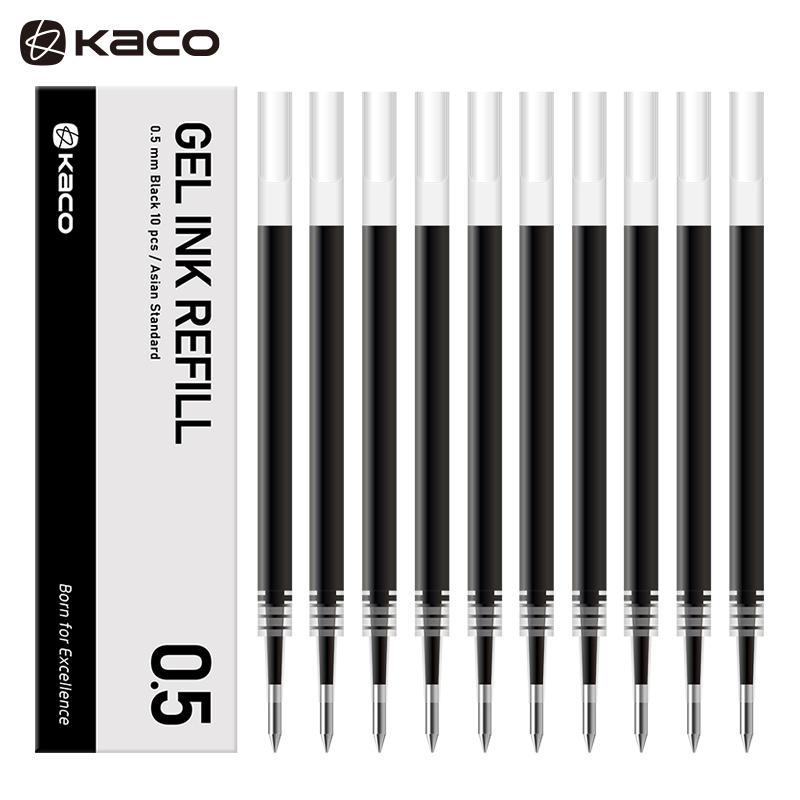 KACO亚规笔芯中性笔芯0.5mm 按动签字笔替芯 亚规黑色替芯 10支/盒