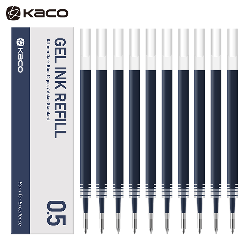 KACO亚规笔芯中性笔芯0.5mm 按动签字笔替芯 亚规蓝黑色替芯 10支/盒