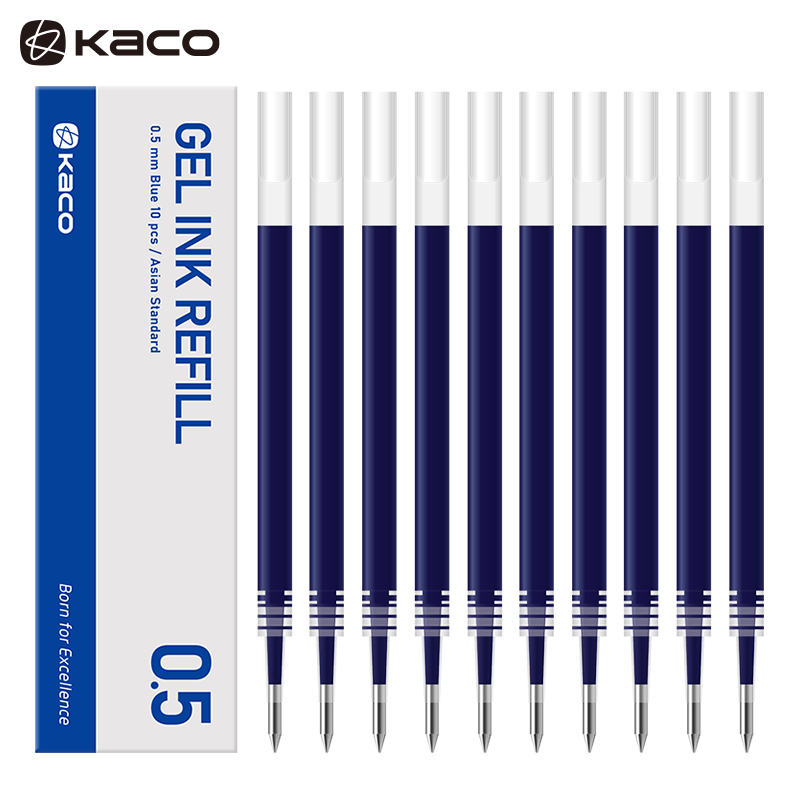 KACO亚规笔芯中性笔芯0.5mm 按动签字笔替芯 亚规蓝色替芯 10支/盒