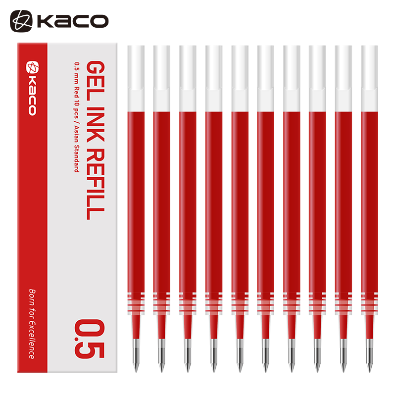 KACO亚规笔芯中性笔芯0.5mm 按动签字笔替芯 亚规红色替芯 10支/盒