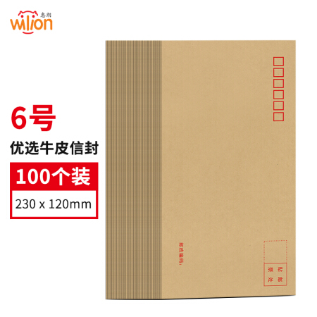 惠朗（huilang）100张6号牛皮纸信封 85g牛皮邮局标准信封工资袋230*120mm 7092