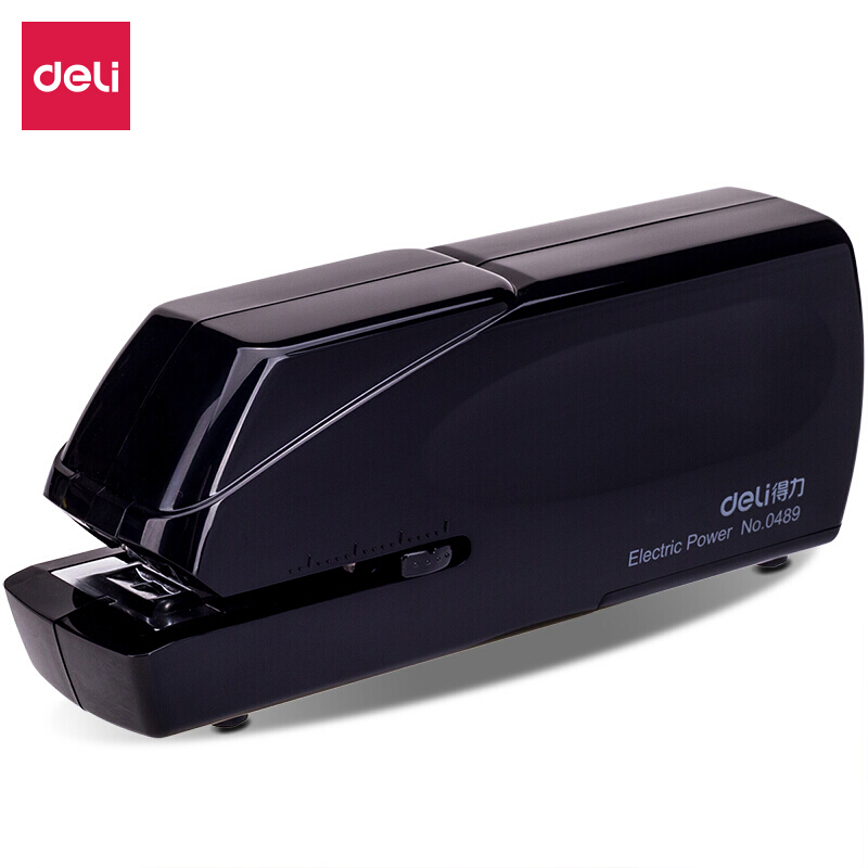 得力(deli) 双电源电动订书机 电子自动装订订书器 适配24/6或26/6订书钉  黑色0489