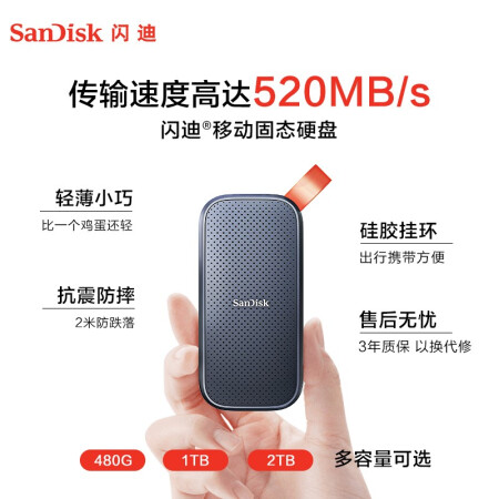 闪迪（SanDisk）480GB Type-c USB3.2 移动固态硬盘（PSSD）E30高速版 